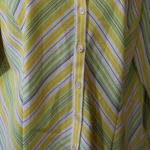 Ninety Vintage Chevron Striped Button-Up Blouse Yellow Green Size LG - Picture 5 of 13